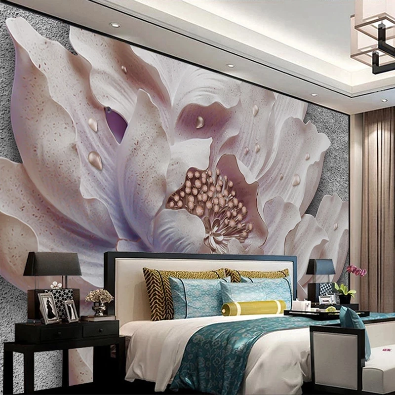 Custom 3D Relief Peony Jewelry Flower Study Bedroom Photo Self Adhesive Wallpaper Living room sofa TV background wall restaurant