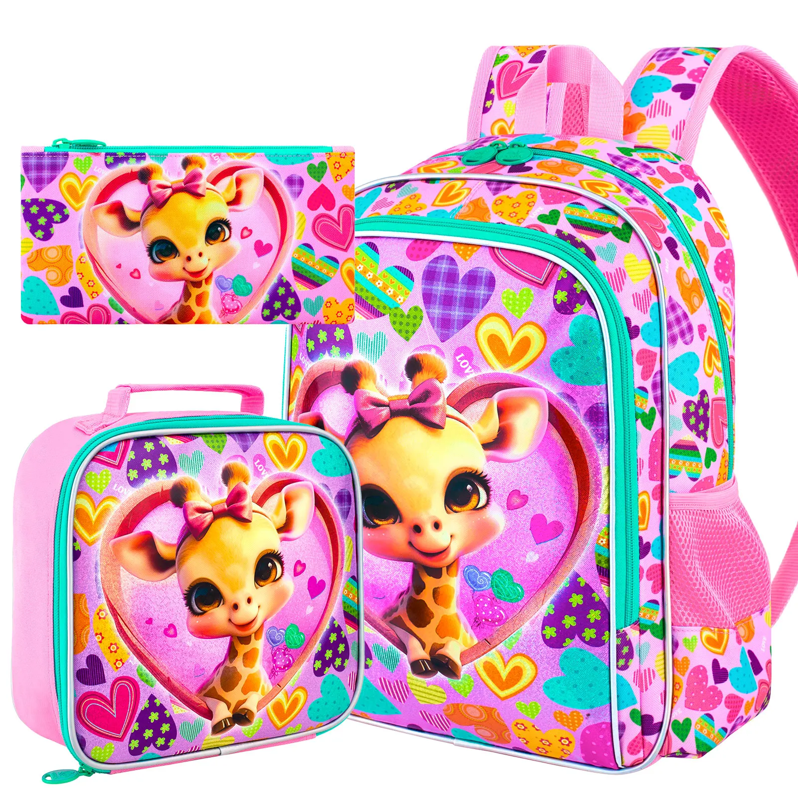 

16" Backpack for Girls, 3Pcs Kids Bookbag Set with Lunch Box, School Bag for Preschool Kindergarten