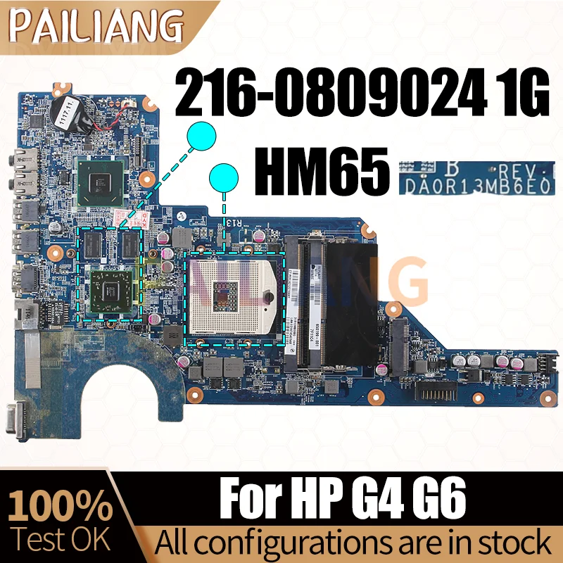 For HP G4 G6 Notebook Mainboard Laptop DA0R13MB6E0 HM65 216-0809024 1G 636373-001 650199-001 Motherboard Full Tested