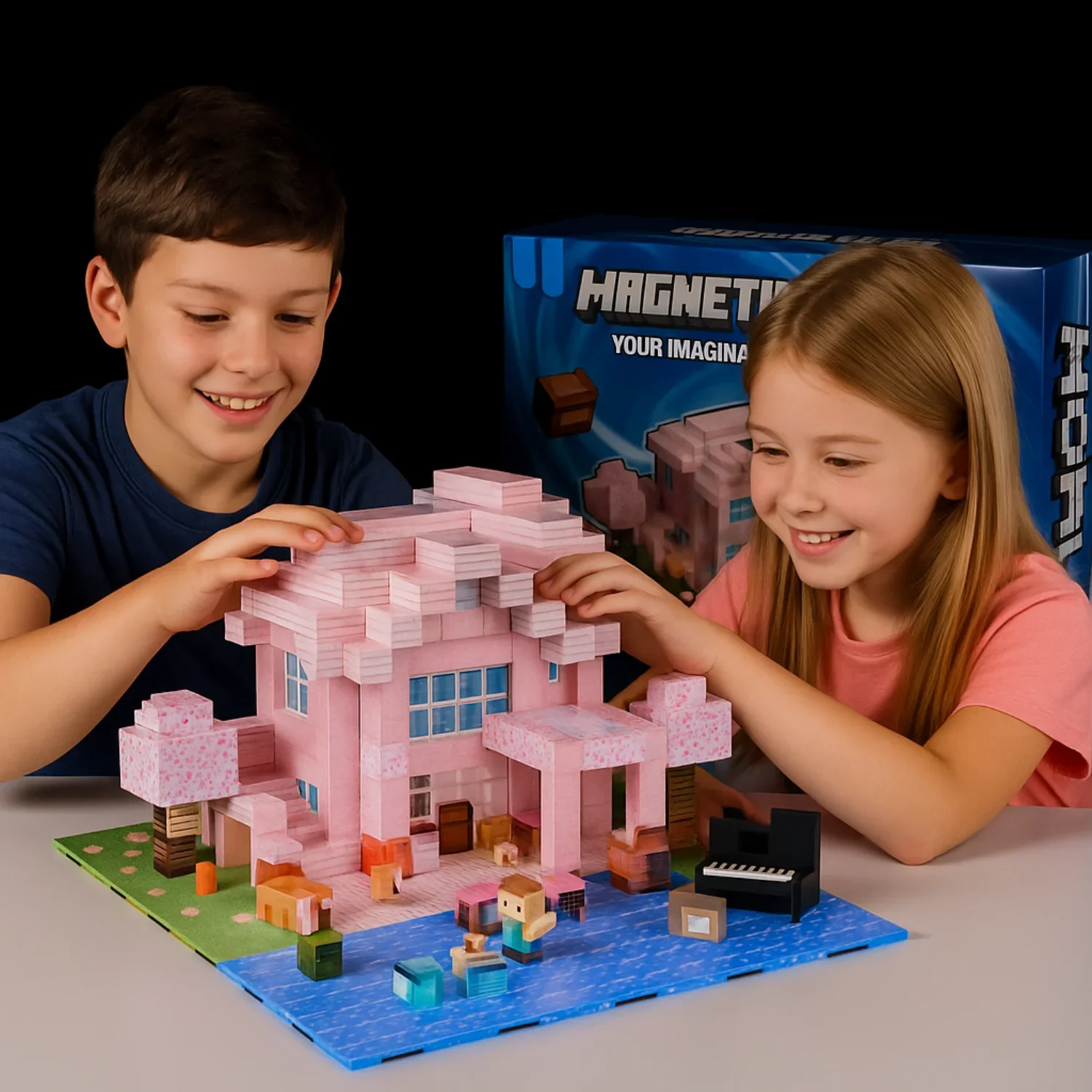 Klocki Magnetyczne Mine World Zestawy Kostek Magnetycznych dla Chłopca Dziewczynki Dziecka DIY Model w Stylu Pikseli z Płytą Bazową Zabawka STEM Płyta Bazowa