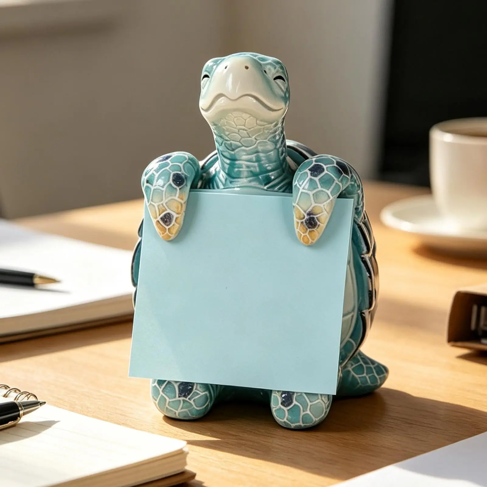 Sea Turtle Pop-Up Sticky Note Dispenser Statue with Sticky Notes Memo Pad Dispenser Animal Figurine for Teachers Students Home