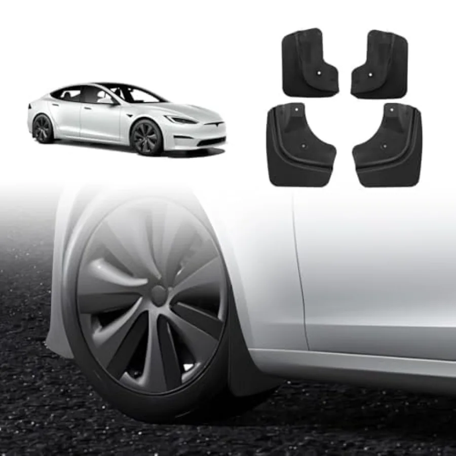 

Mud Flaps for 2021-2026 Tesla Model S 2021-2025 Model S Plaid Splash Guards [No Drilling No Tape] TPE Mudguards All Weather Mud