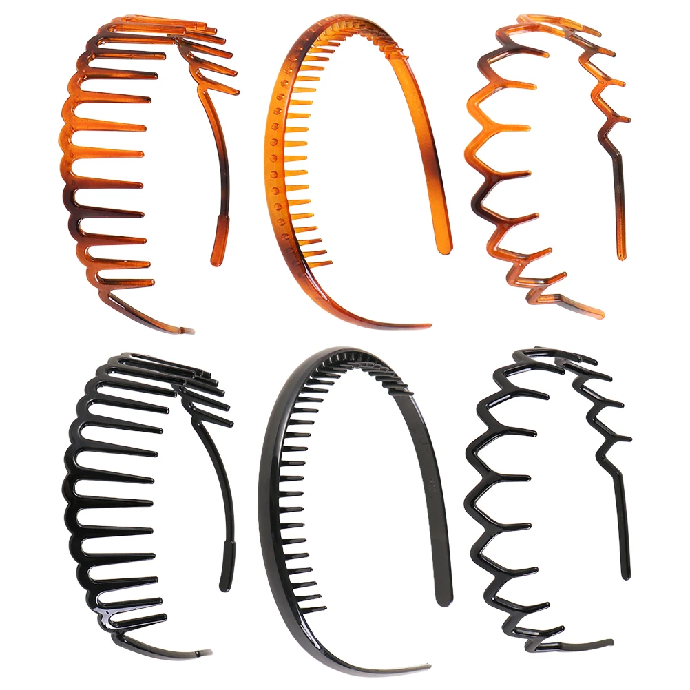 

6pcs Elastic Toothed Hair Hoops Headbands Resin Unisex Clasps Baby Clips Sports Hairstyling Tools Practical Accessories