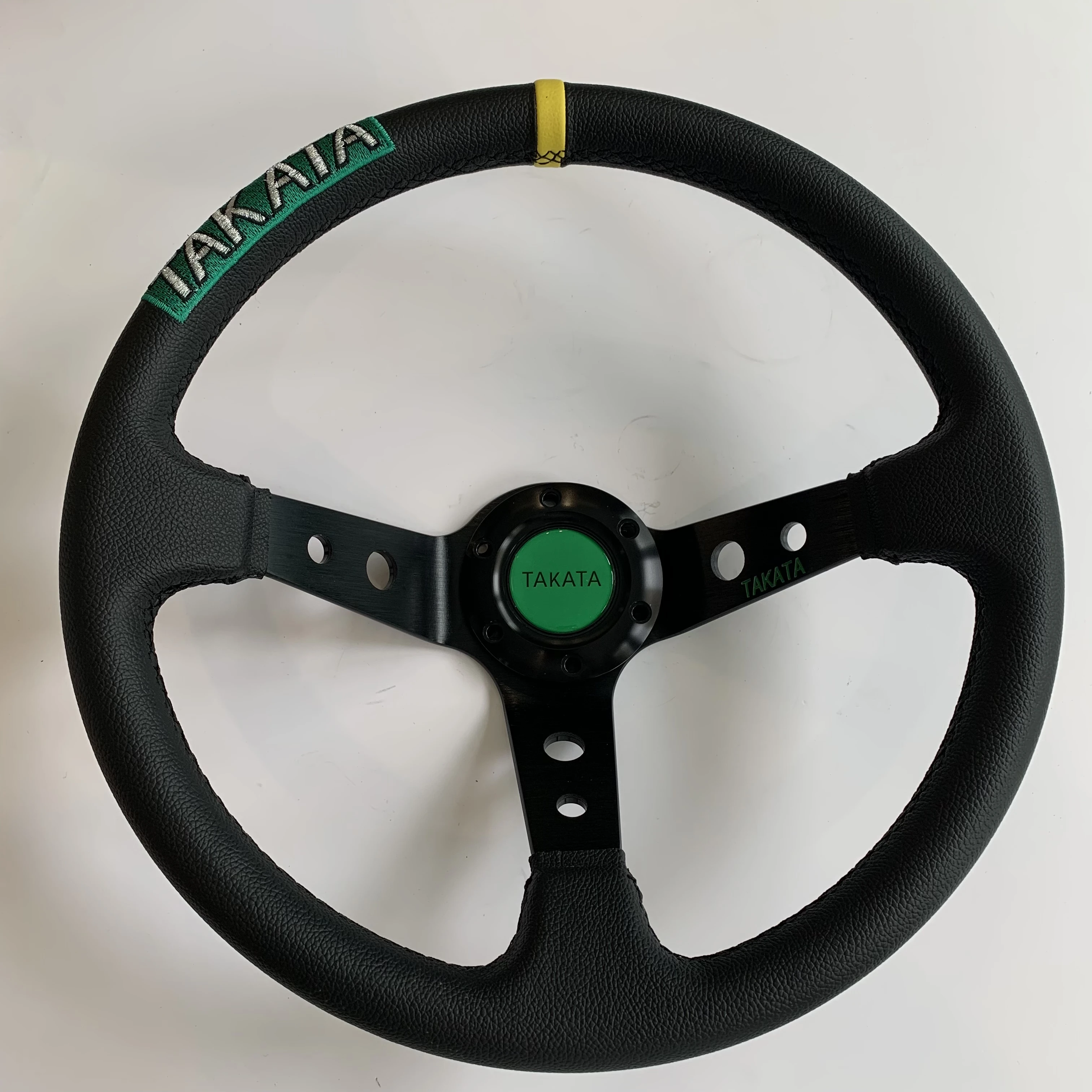  TAKATA Embroidery Leather Steering Wheel 14Inch  Racing Drift Steering Wheel 6 Hole Fit Quick Release Boss For Most Vehicle