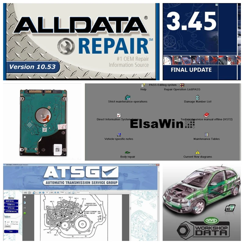 Alldata 2024 Hot Sale All Data Software Mit../Chell Auto...Data ATSG Vivid Workshop Atris Elsawin Tec/Doc Latest Version 1TB HDD