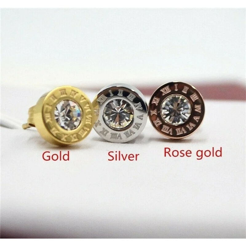 Silver Roman Numerals Gold Titanium Steel Circular Earring Wedding Jewelry Gifts