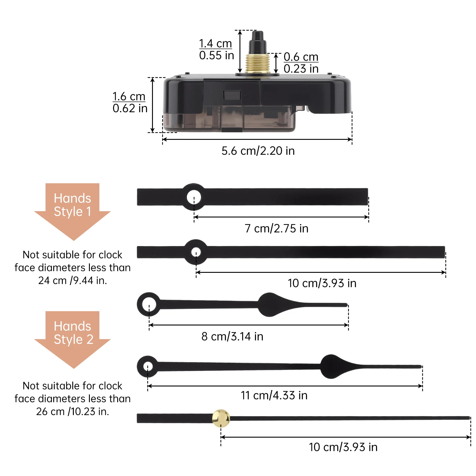 12888 14 mm Shaft 6mm Thread Length Clock Movement Mechanisms for Clock Repair / DIY, Quartz Clock Mechanism Replacement