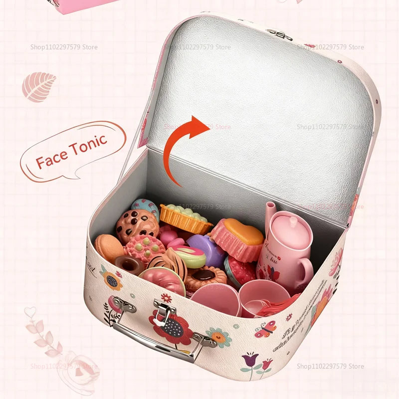 Juego de simulación de tiempo de té de la tarde para niña pequeña, juguete de cocina con postres falsos, Donuts, galletas y taza de té, regalo de juego de rol de princesa