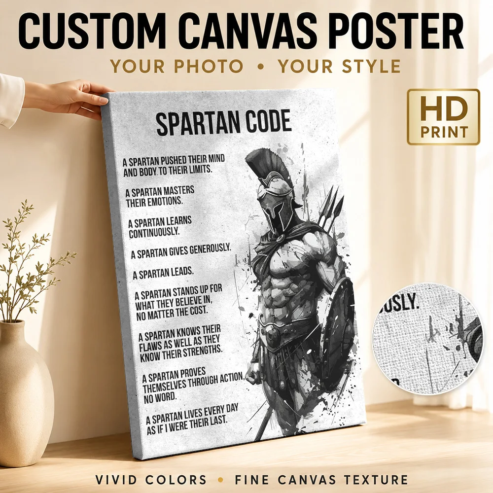 Spartan Code Canvas Print Poster Custom Photo Modern Aesthetic Canvas Wall Art for Office Decor Collectible Ready to Hang Gift