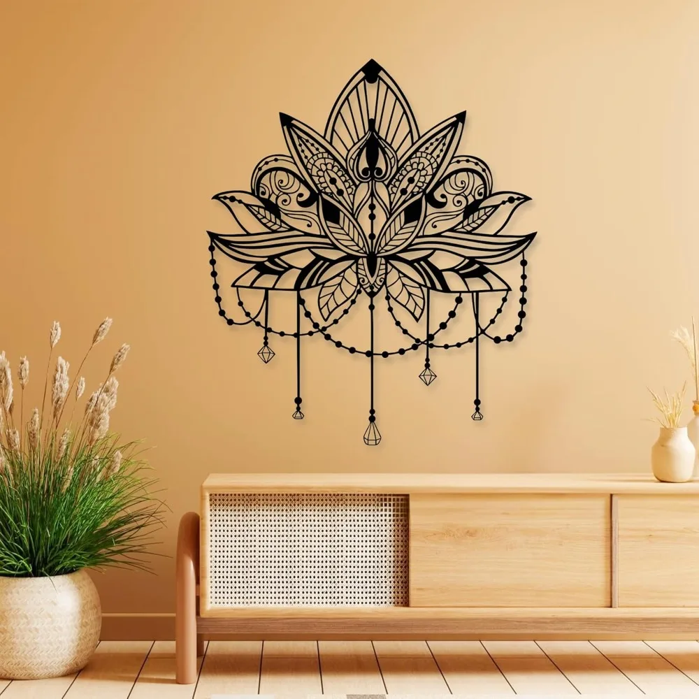 CIFBUY Large Lotus Mandala Metal Wall Decor Boho Hanging Spiritual Yoga Art Above Bed Meditation Wall Ornament