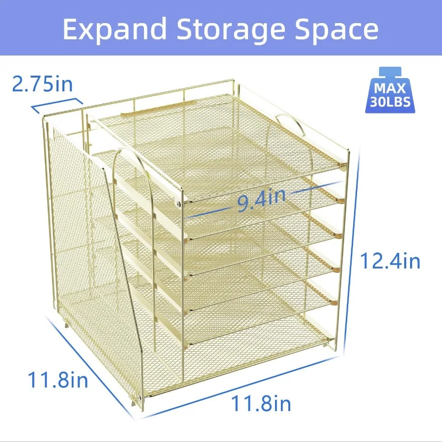 Organizador de papel de 6 niveles con revistero y organizador de archivos para escritorio Accesorios de oficina dorados y solución de almacenamiento para espacio de trabajo Id