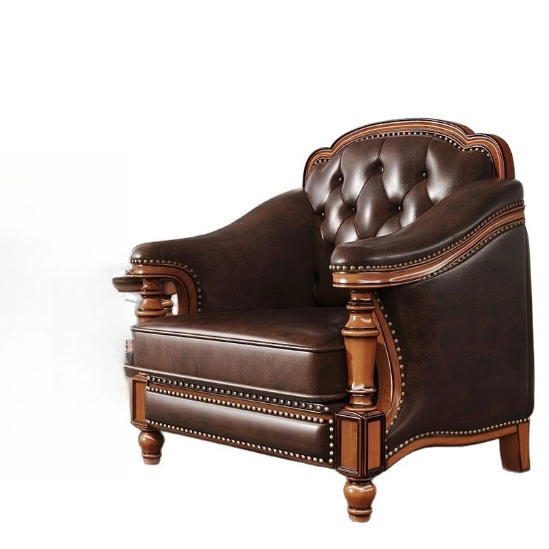American solid wood leather sofa, classical first-layer cowhide, mahogany, all solid wood sofa