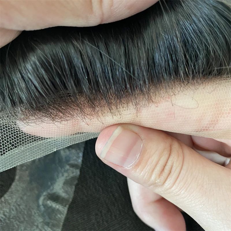 أنظمة الشعر البشري المنغولية المموجة 32 مم، # 1b اللون الأسود 8x10 الدانتيل السويسري هوليوود الشعر المستعار للرجل الأبيض