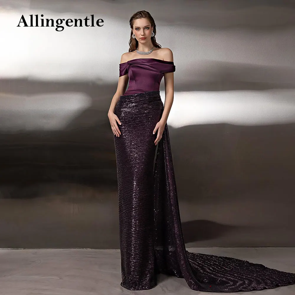 

Exquisite Sequin Purple Evening Dress Off Shoulder Backless Mermaid Long Prom Gowns Women Elegant Wedding Party Dress Customized