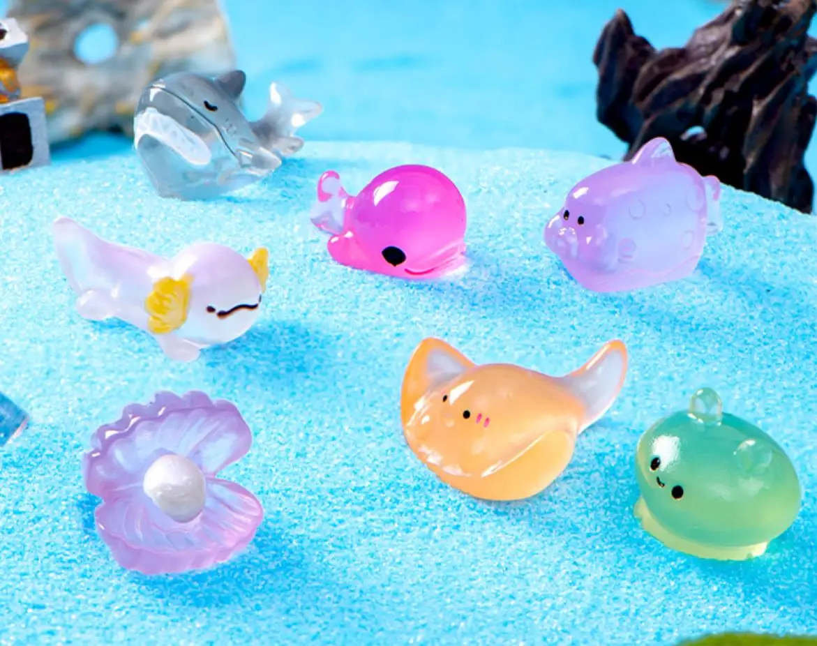 100pcs Kawaii Cartoon Ocean Series Flatback Resin DIY Cabochon Crafts Decor Material Dollhouse Accessories