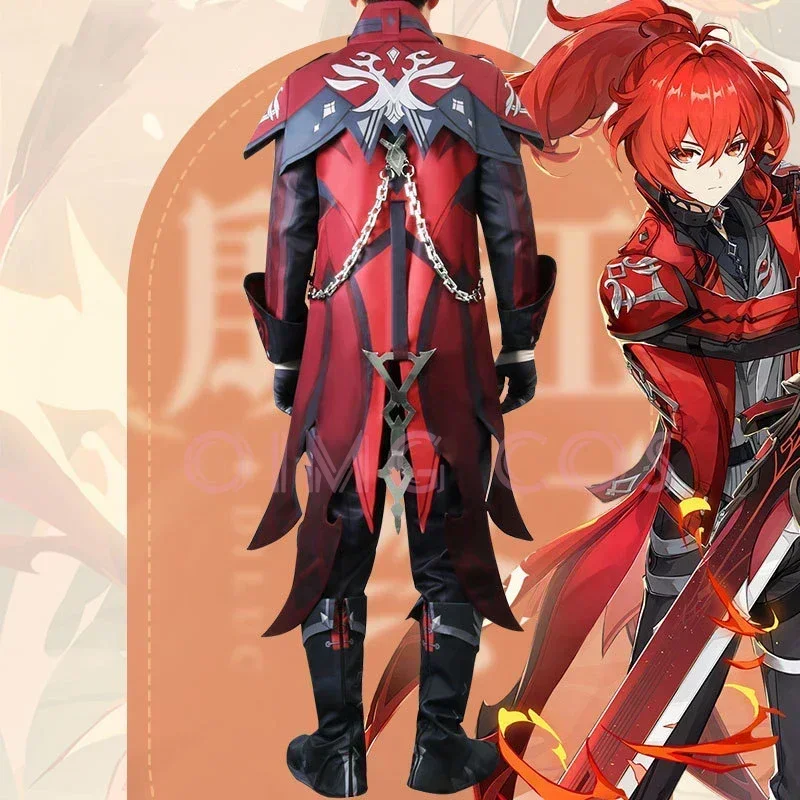Genshin Impact Diluc 코스프레 의상 유니폼 가발 애니메이션 할로윈 의상 게임 Red Dead of Night Skin New Skin #   1 #   W.