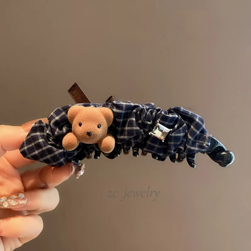 

Korean Version Dongdaemun Plaid Cartoon Bear StyleabButterfly Bow Banana Clip Sweet Forest Style High Ponytail Hair Clip