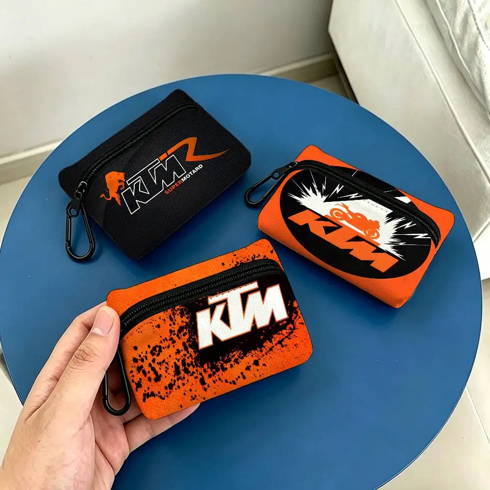 Classic Motorcycle Logo K-Ktm Lightweight Oxford Fabric Coin Purse Carabiner Hook Design Mini Card Key Organizer Bag