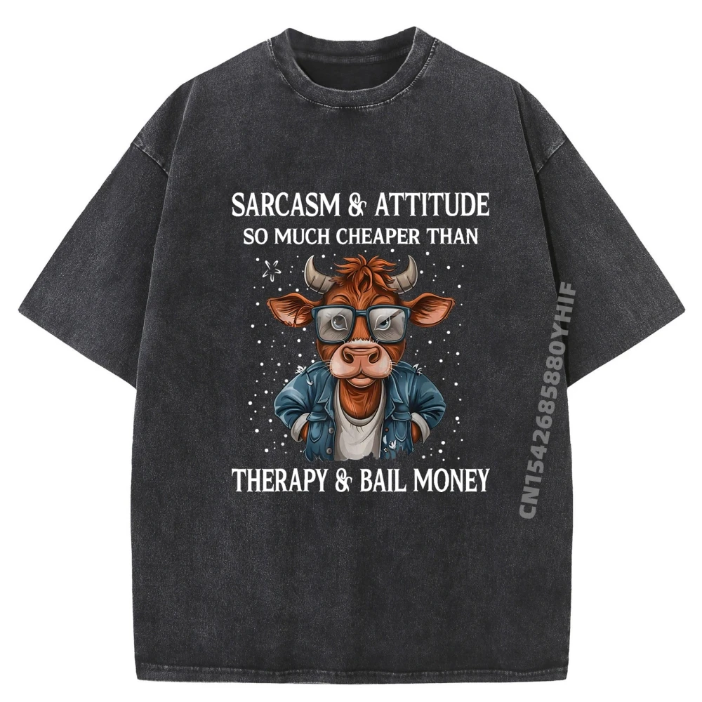 

Cow Sarcasm And Attitude So Much Cheaper Green And White Graphic T Shirt Couples Mens T Shirt Retro Washed Tshirt