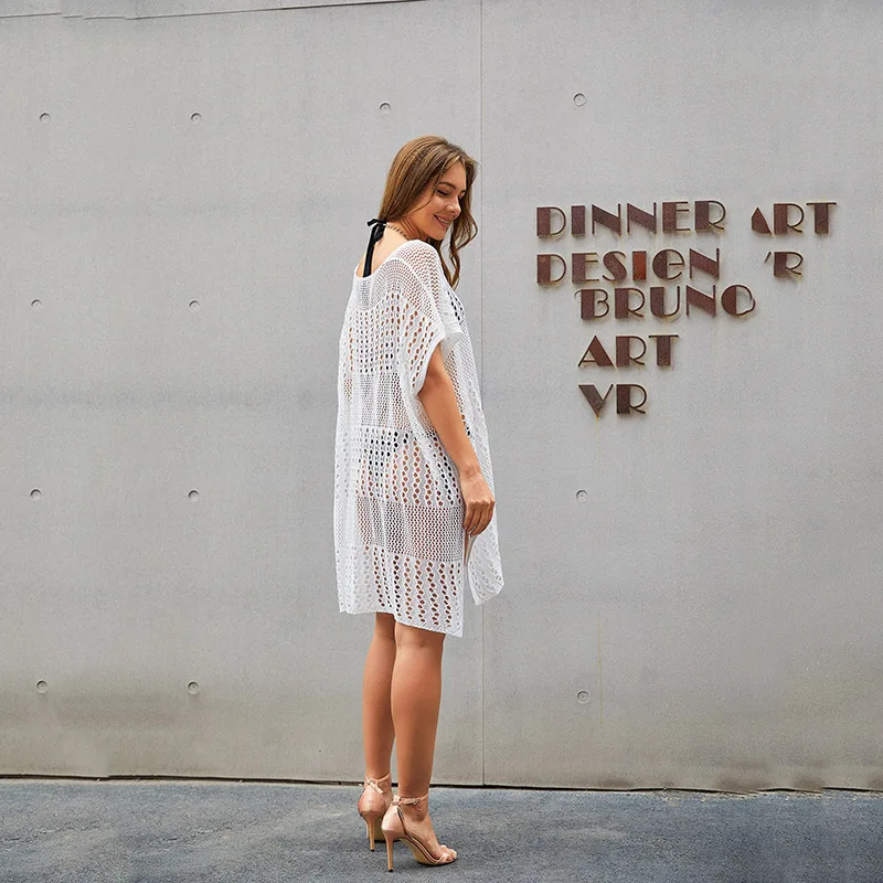 

2021 Swimsuit Outerwear Women's Irregular Knitted Hollow Beach Vacation Bikini Cover Shirt Women