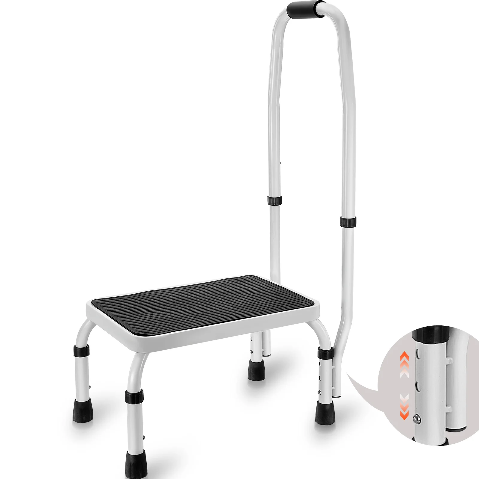 Step Stool 1-Step 330lbs Capacity, 3 Adjustable Height with Handle Steel Step Ladder