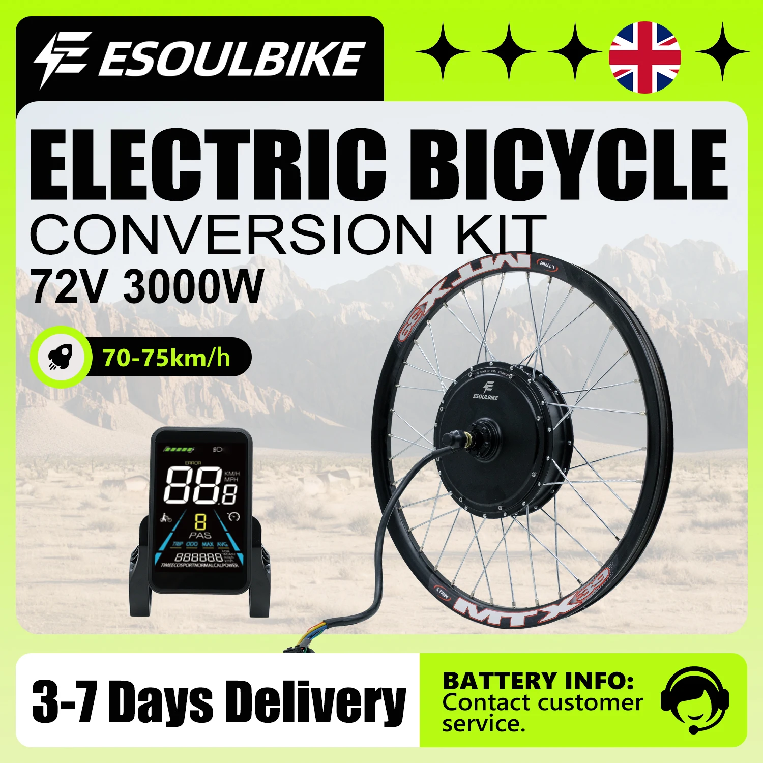 ESOULBIKE Ebike Kit 72V 3000W with 30Ah Battery Wheel Hub Motor 2627.5 28 29 700C Rear Drive Electric Bike Conversion Kit Rear