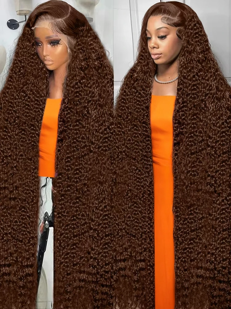 

40 Inch Chocolate Brown 13x6 HD Deep Wave Lace Frontal Wigs Colored 13x4 Water Curly Lace Front Human Hair Wigs For Women 250%