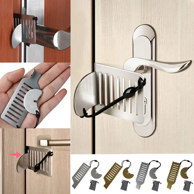 1set Stainless Steel Travel Door Lock Security Portable Door Plug Hotel Door Blocker Home Security Lock Latch Device Lock Door