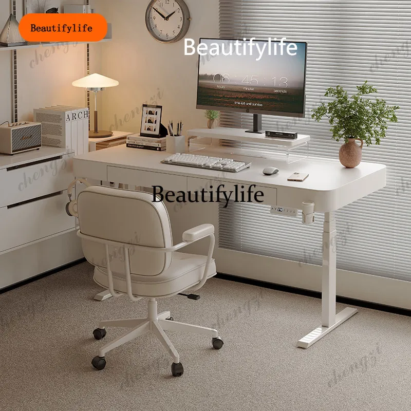 

B456 Nordic Creative Solid Wood Electric Height Adjustable Desk Modern simple Office Computer Desk Cream Style Office Furniture
