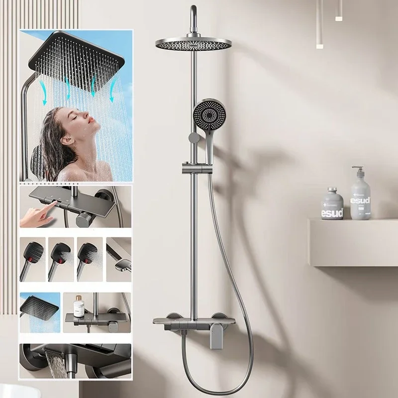 

Piano Key Three Ways Water Outlet Shower Set Wall Mount Bathroom Shower Faucet Set Rainlfall Pressurized Bathroom Shower System