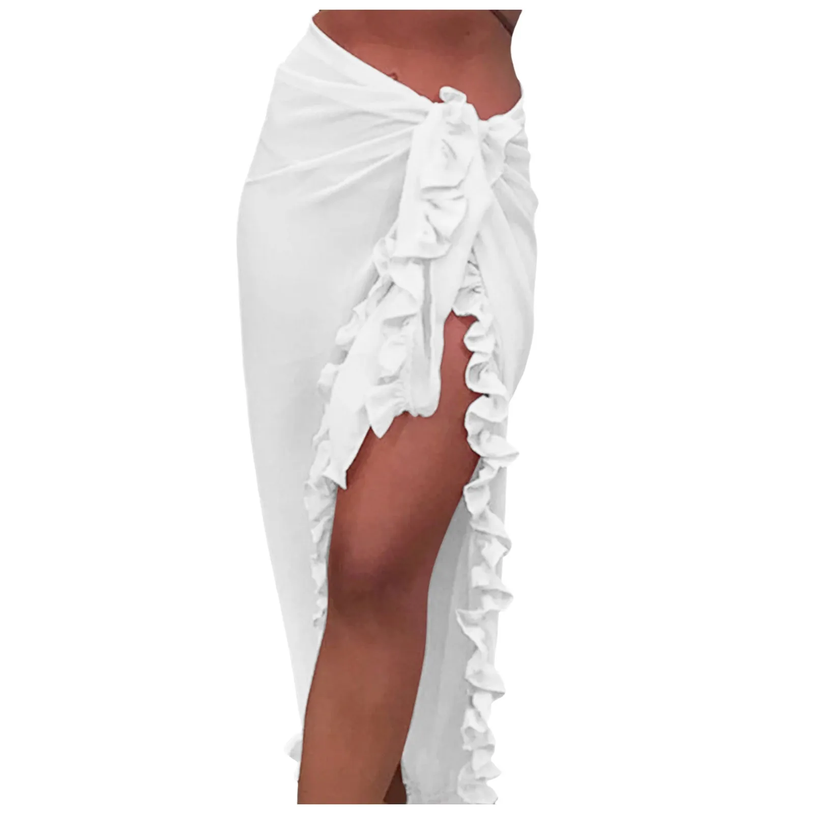 

Женская юбка-накидка, саронг, однотонный купальник с рюшами, пляжное бикини, купальный костюм, юбка с запахом для купальников