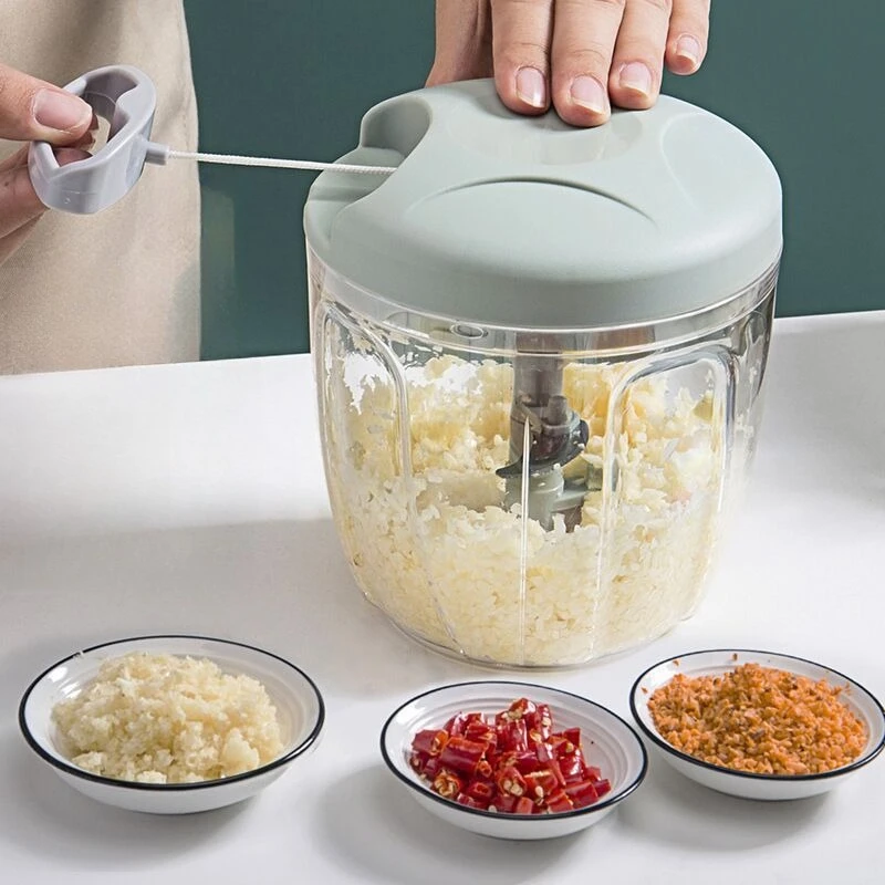 Manual Garlic Puree Grinder Manual Rope Type Food Processor Suitable for Salad Garlic and Onion Puree Maker Baby Food Aid Tool