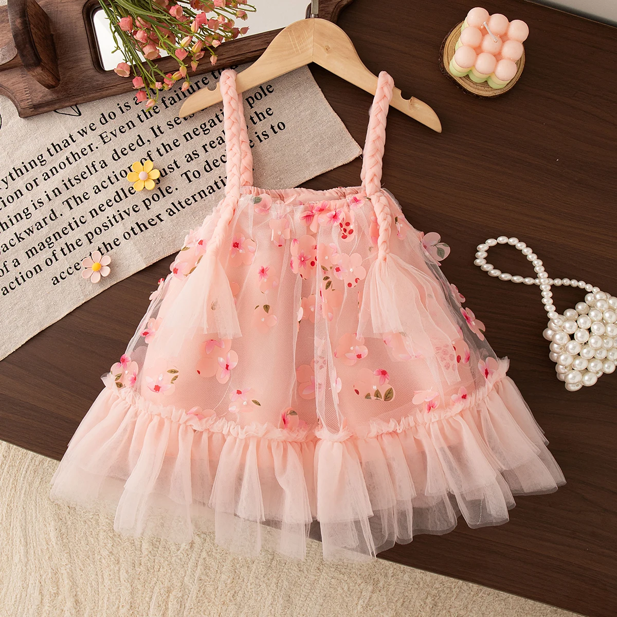 

Christmas Party Dress! Summer New Floral Chiffon Baby Girl Princess Dress, Pink Sling Children'S Clothing (6 Months -3 Years)