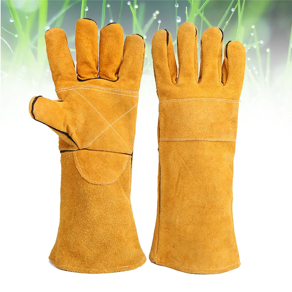 Heat Resistant Welding Gloves 2-Layer Canvas 250C Long Sleeve Fireproof Anti Slip for Heavy Duty Welding Bbq Cooking