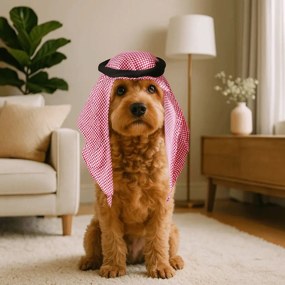

Funny Adjustable Saudi Arabia Pet Hat Sunshade Soft Pet Headwear Fashionable Cat Decorative Hat Halloween Party
