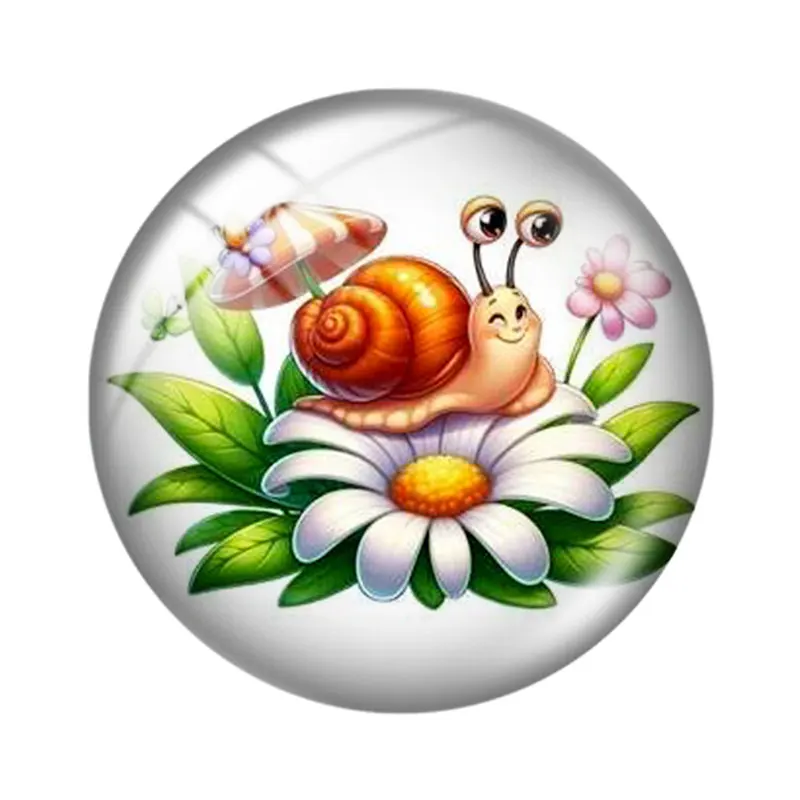 Cute Flower Snail 12mm/18mm/16mm/20mm/25mm Glass Cabochon Bracelet Pendant Rings for Jewelry Demo Earrings Back Making Findings