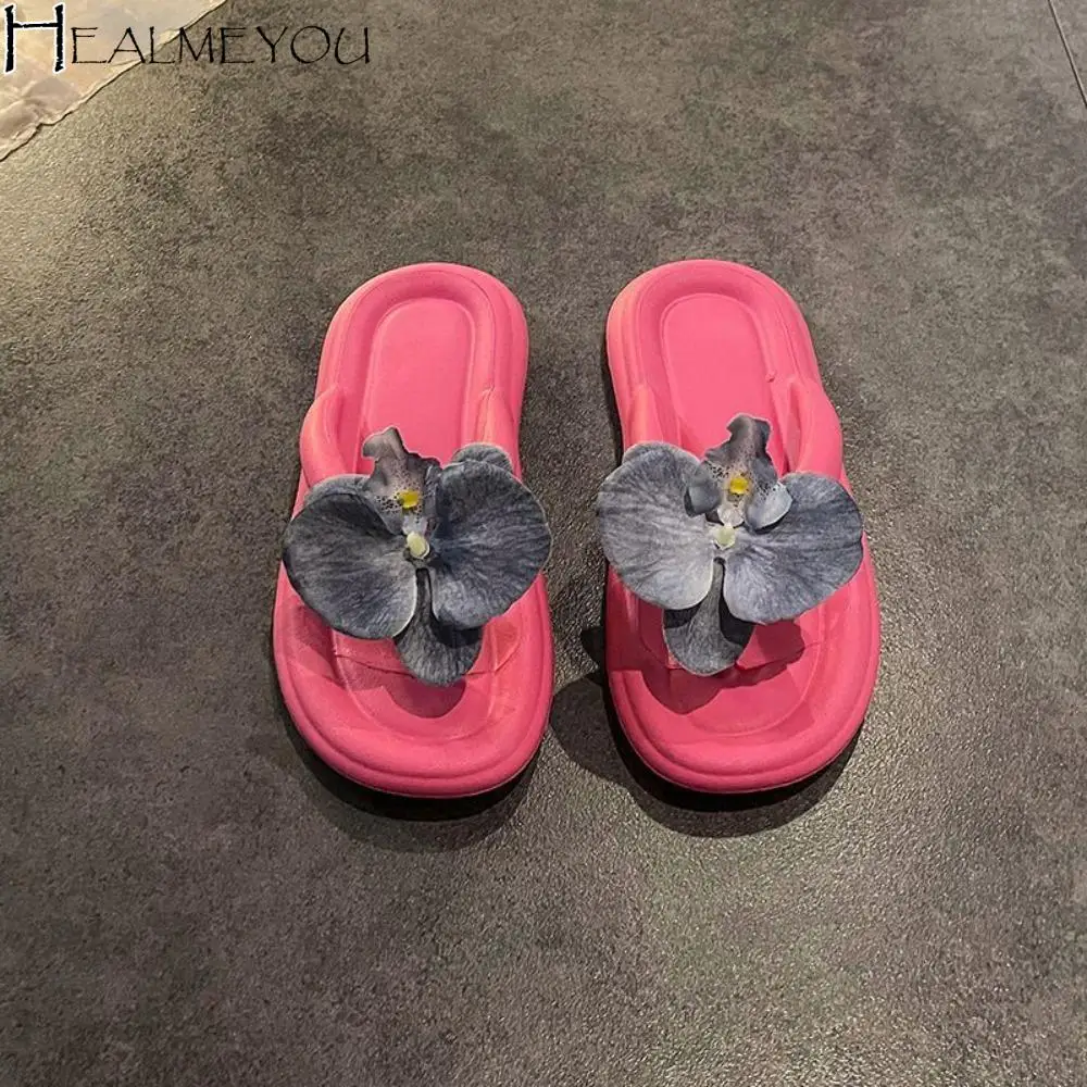 

Creative Soft Butterfly Orchid Flip Flops PVC Anti-slip Beach Sandal Shoes Charm Thickened Women Flower Slippers Pool