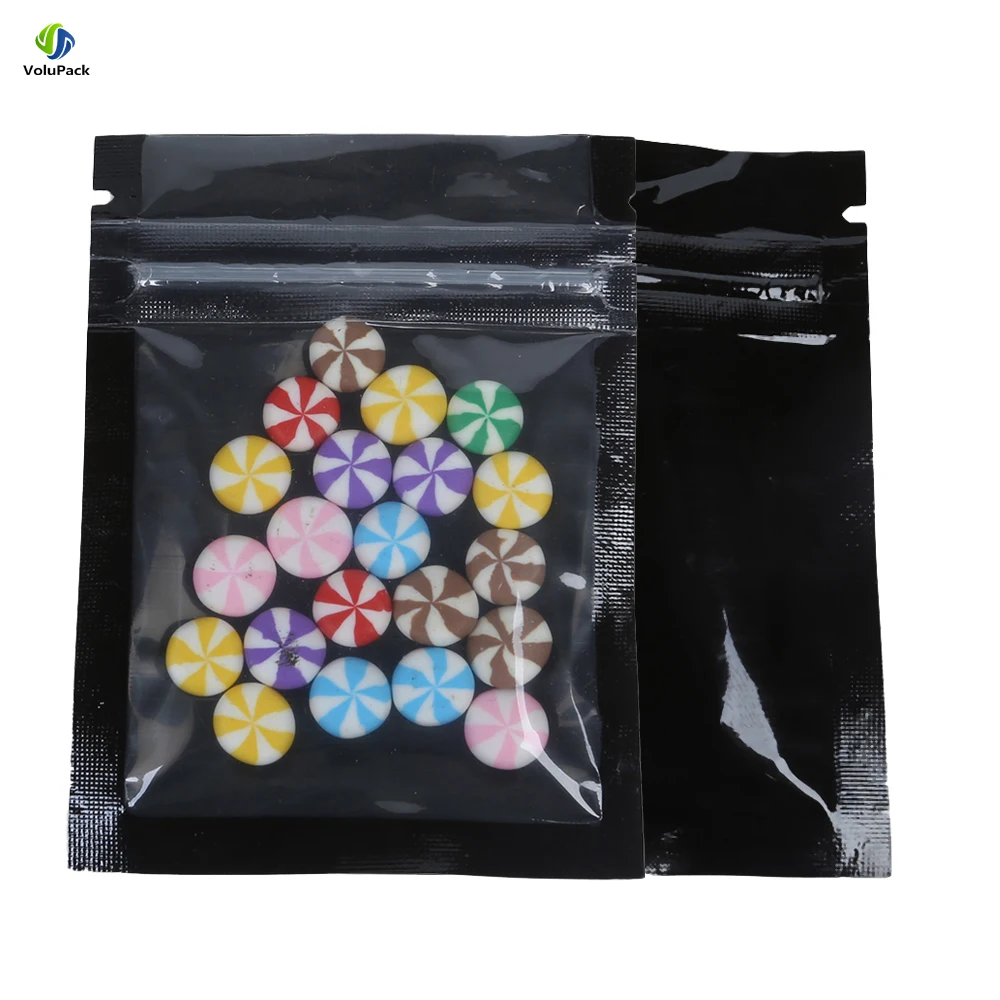 100PCS Matte Black Flat Bottom Tea Snack Nut Plastic Bags Resealable Waterproof One Side Clear Zip Lock Mylar Storage Pouches