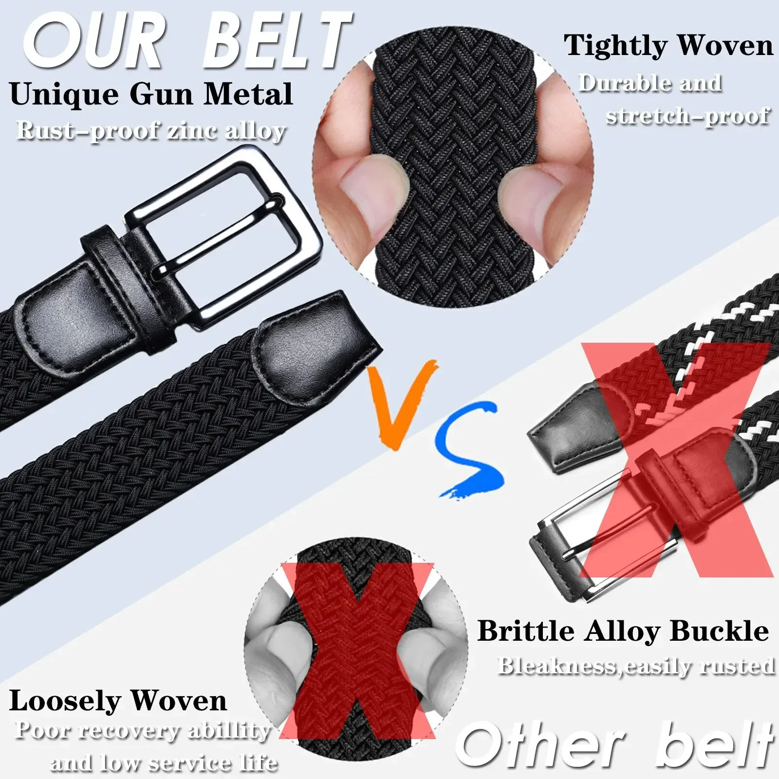Correias elásticas trançadas para homens, Cinto de tecido, Calças de golfe camisas jeans, Jeans confortáveis, 1 pacote