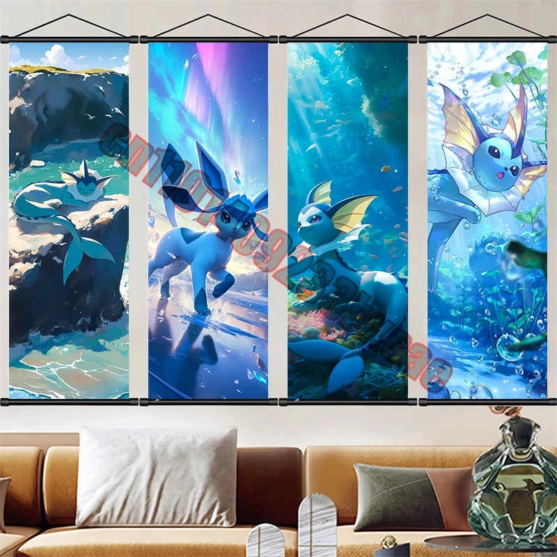 

Classic Cartoon Anime Pokemon Eevee, Pikachu HD Art Scroll Painting Suitable for Bedroom Living Room Decoration Children's Gifts