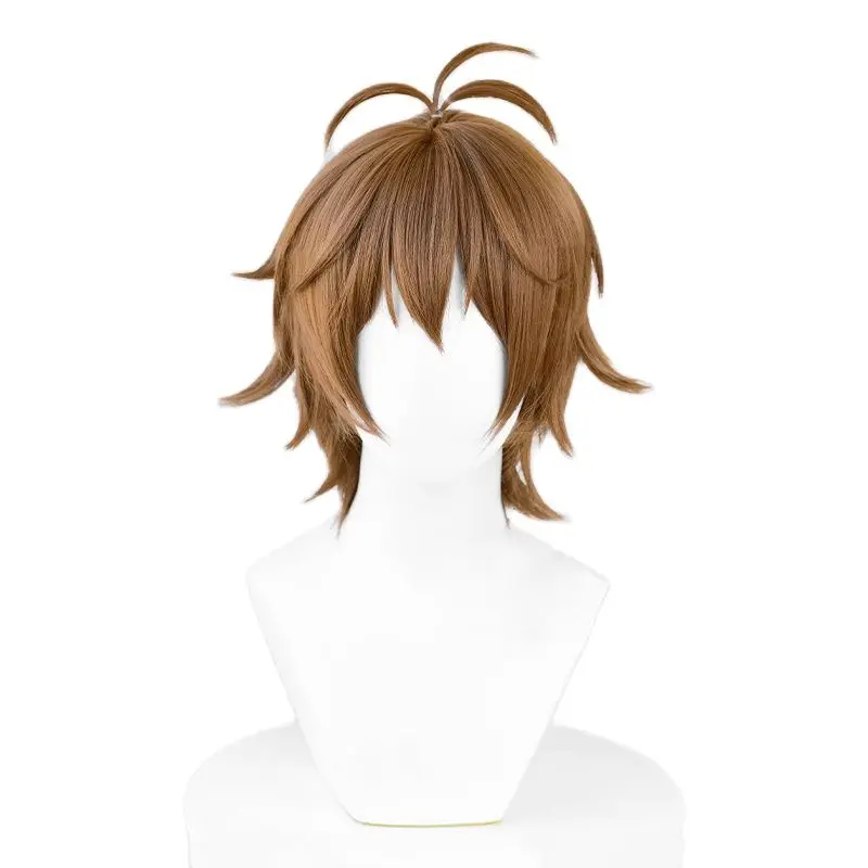 Game Nu: Carnival Eiden Cosplay Wig Short 30cm Brown Heat Resistant Synthetic Hair Wigs + Wig Cap