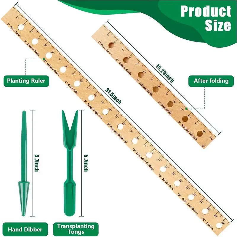 Righello per piante in legno righello da giardino portatile con attrezzi da giardinaggio per piante Set di righello per piantare Dibber per piante preciso per precisione