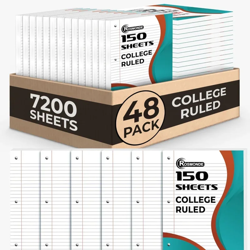 Loose Leaf Paper, 7200 Sheets, College Ruled , Notebook Office, 8 x 10.5, Bulk , 3 Hole Punched,