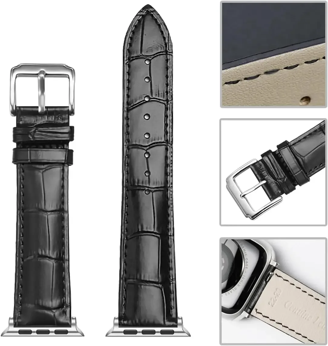 Leather strap for Apple watch band 45mm 49mm 44mm 40mm 41mm 42mm Crocodile watchband bracelet iWatch series 8 Ultra 7 se 5 3 6 4