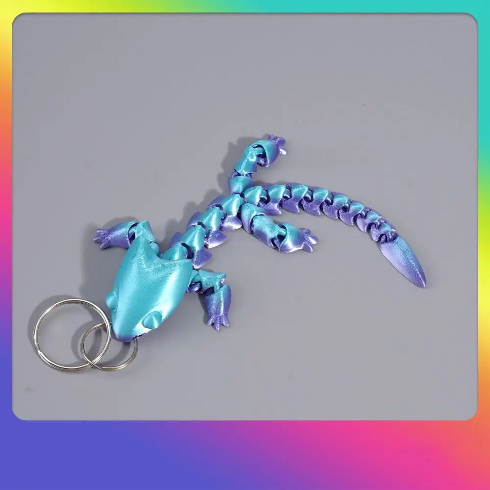 Durable 3D Printed Chinese Dragon Keychain Fidget Cartoon Adjustable Body Joints Pendant Mini Charms Articulated Dragon Lizard