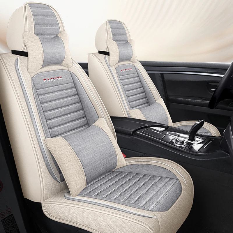 

Linen material front two-seat car seat covers, with headrests and lumbar supports, suitable for most car models