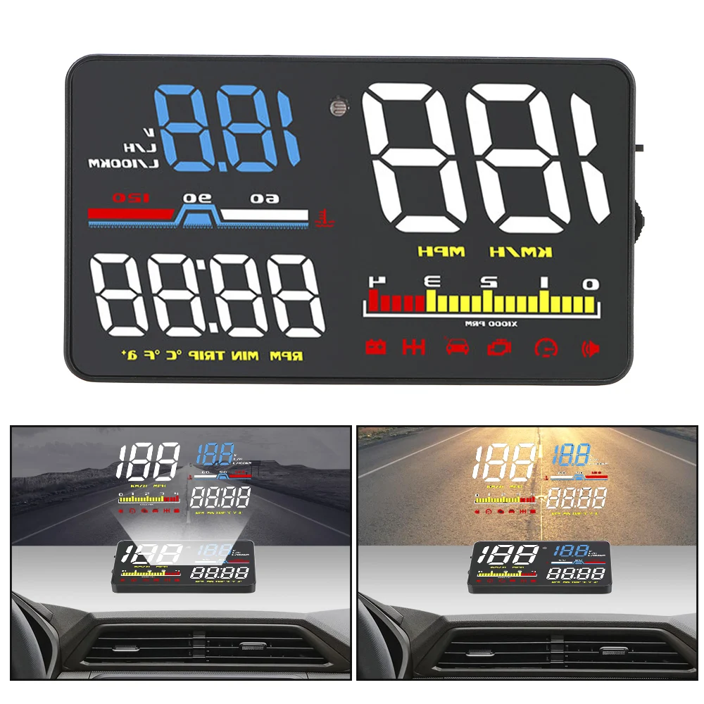 Outil de diagnostic OBD2 pour voiture, affichage tête haute, budgétaire d'écran de pare-brise, compteur de vitesse, affichage HUD, alarme de sécurité numérique, D5000