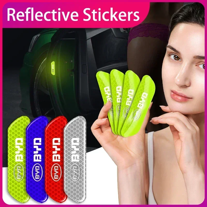 

4pcs Car Door Reflective Strips security Warning Stickers For BYD Atto 3 Act 3 Tang F3 E6 Yuan plus Song plus ev f0 f3 Qin Pro