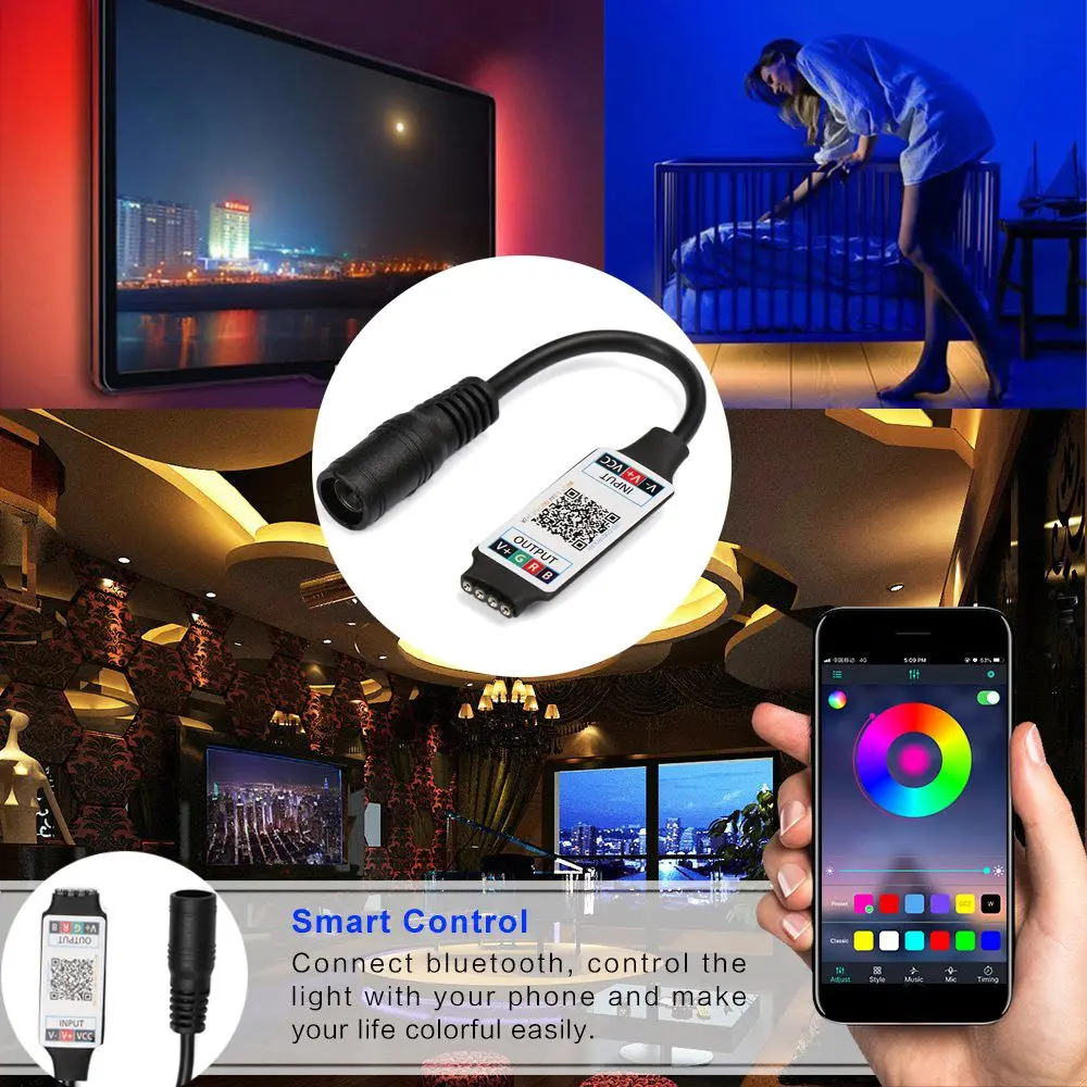 For 5050 3528 Mini Smart Wireless DC 5-24V Bluetooth Adapter RGB Controller LED Light Strip