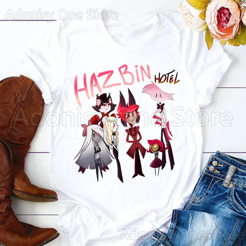 Hazbin Comedy Angel Dust Woman Print Harajuku Summer Tshirts Casual Round Neck Short Slee Top Tee Shirt,Drop Ship